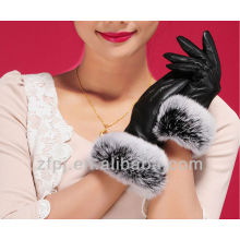 rabbit hair decorated leather glove